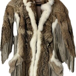 1980’s Coyote fur and leather fringe coat